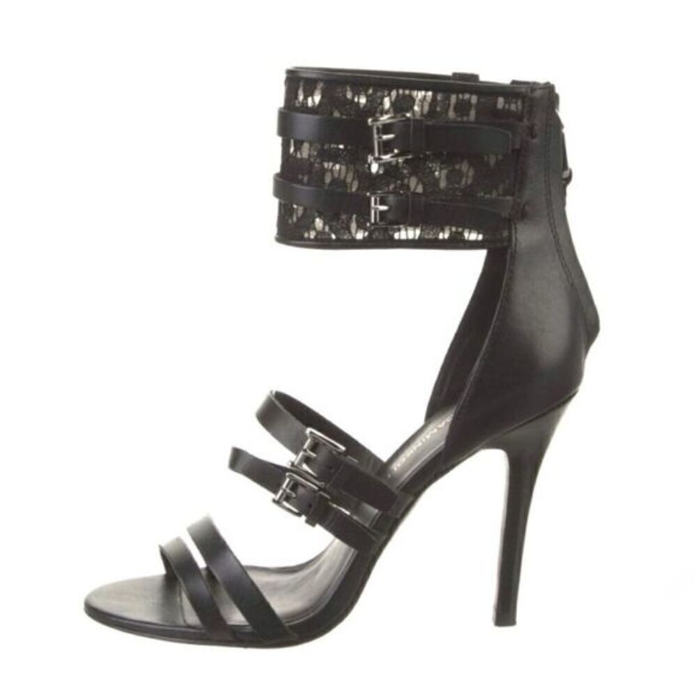 Rebecca Minkoff Miller Ankle Cuff Lace Buckle Detail Leather Heel Sandals